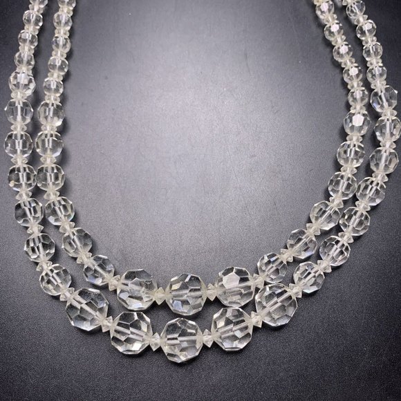 Marvella Clear Glass Bead Necklace Double Strand Faceted Beaded Collar Vintage - Picture 6 of 11